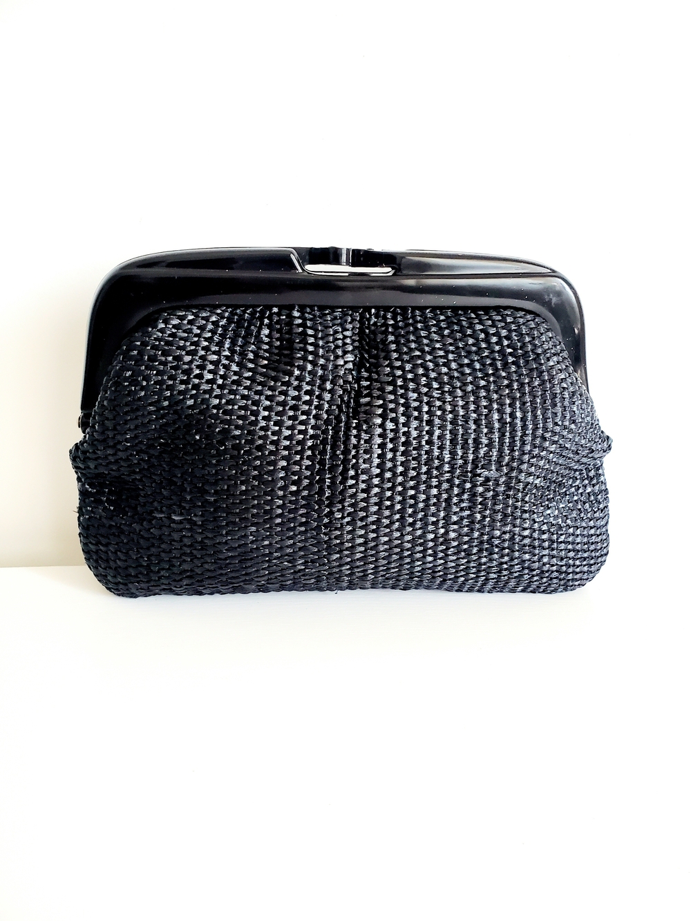Black Woven Frame Clutch - Women's Evening Bag - Vintage